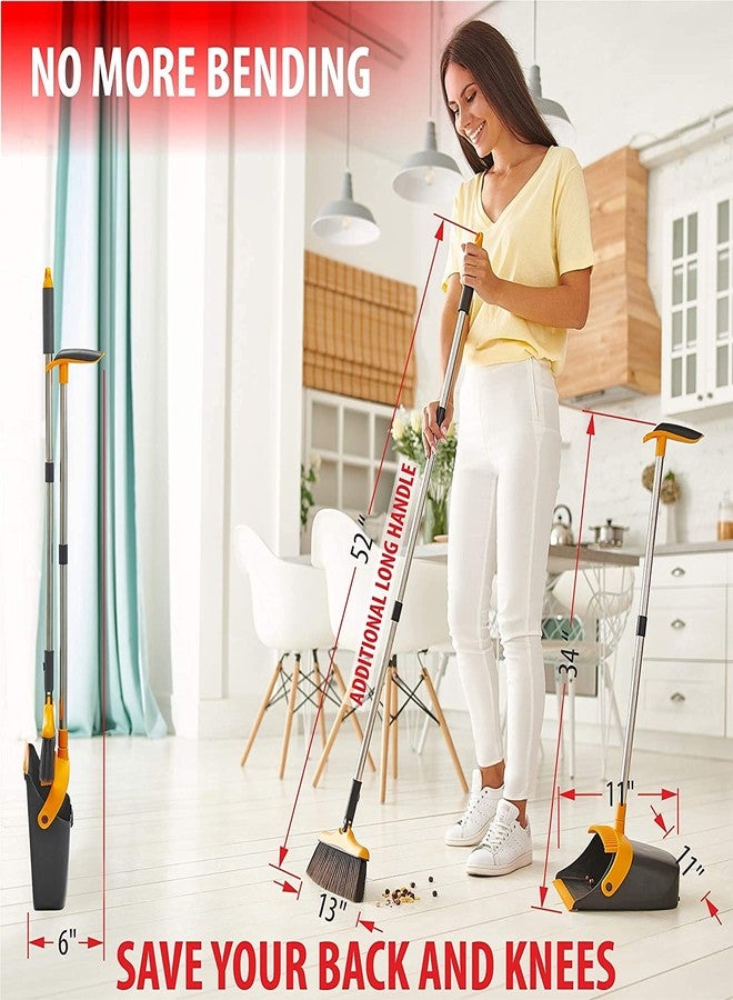 Trazon Broom and Dustpan Set with Long Handle - Kitchen Brooms and Stand Up Dust Pan Magic Combo Set for Home - Lobby Broom with Rotation Head and Standing Dustpan for Floor Cleaning - Image 5
